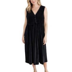 Vintage 90s FADS Black Velvet Jumper Dress L Sleeveless Whimsiegoth